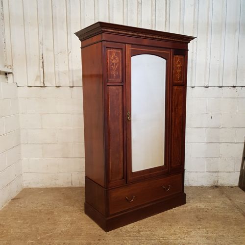 fig 1. ANTIQUE EDWARDIAN MAHOGANY INLAID SINGLE WARDROBE C1900