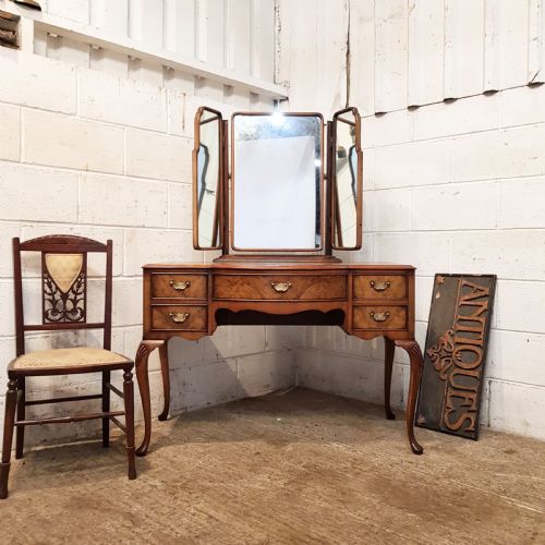 Antique Burr Walnut Queen Anne Dressing Table C1920