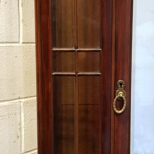 fig 1. ANTIQUE MAHOGANY TALL NARROW GLAZD BOOKCASE BY DNBY & SPINKS C1920