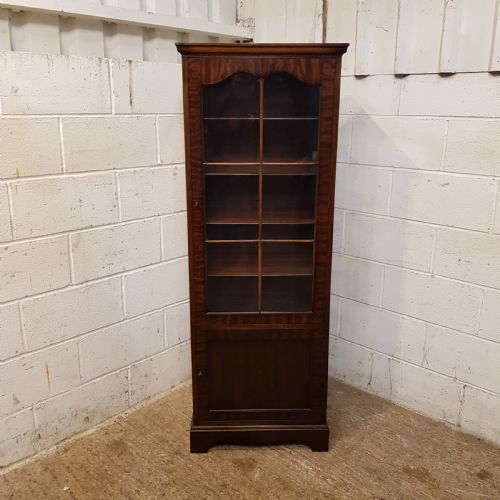 fig 2. ANTIQUE MAHOGANY TALL NARROW GLAZD BOOKCASE BY DNBY & SPINKS C1920