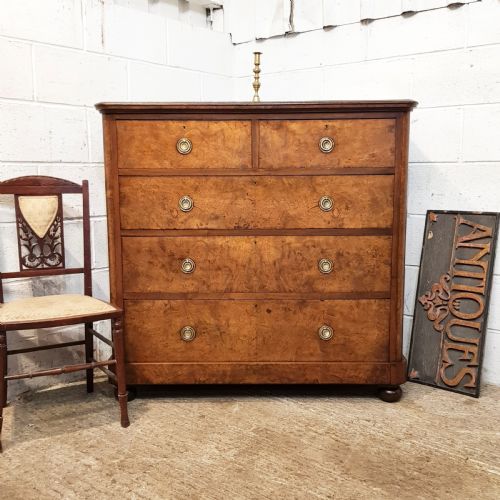 Antique Victorian Alnut and Burr Walnut Chest of Drawers C1880