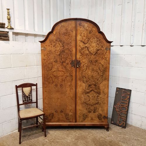 Antique Burr Walnut Queen Anne Doubke Wardrobe C1920