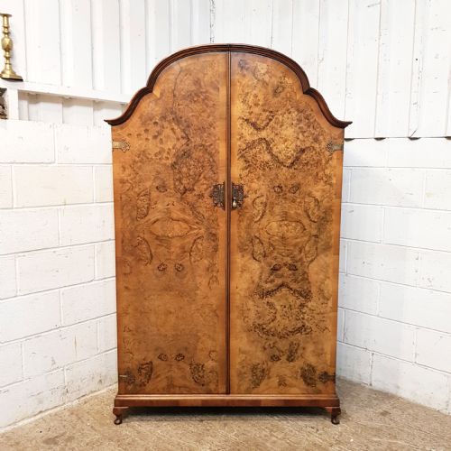fig 2. ANTIQUE BURR WALNUT QUEEN ANNE DOUBKE WARDROBE C1920