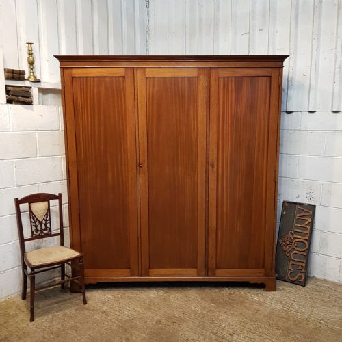 Antique Edwardian Mahogany Triple Wardrobe C1900