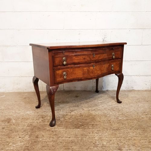 fig 1. ANTIQUE EDWARDIAN BURR WALNUT SERPENTINE CHEST OF DRAWERS WITH BRUSH SLIDE C1900