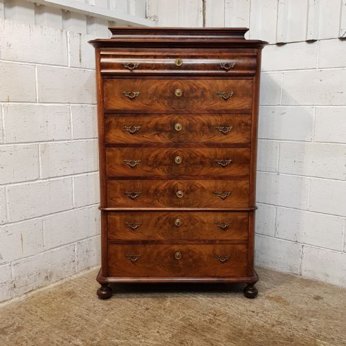 fig 2. ANTIQUE 9TH CENTURY BURR WALNUT BIEDERMEIER 7HT CHEST OF DRAWERS C860