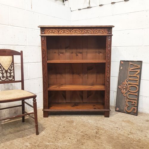 Antique Edwardian Carved Oak Open Bookcase C1900