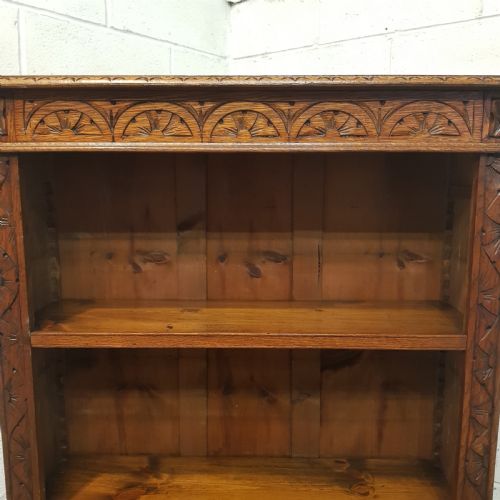 fig 1. ANTIQUE EDWARDIAN CARVED OAK OPEN BOOKCASE C1900