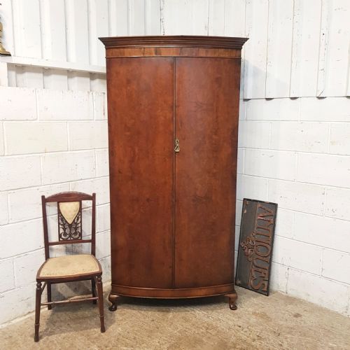 Antique Edwardian Bow Front Walnut Double Wardrobe C1900