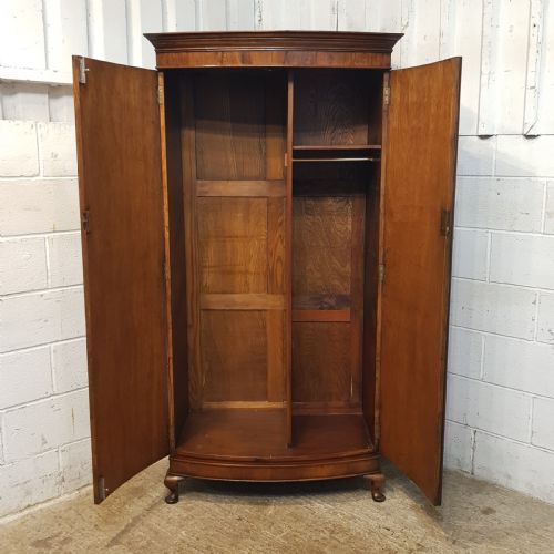 fig 2. ANTIQUE EDWARDIAN BOW FRONT WALNUT DOUBLE WARDROBE C1900