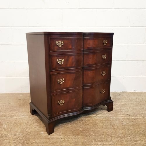 fig 1. ANTIQUE SERPENTINE SHAPED MAHOGANY CHEST OF DRAWERS C1920