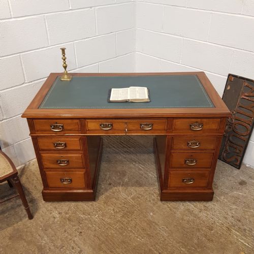 Antique Late Victorian Walnut Twin Pedestal Leather Top Desk C1890
