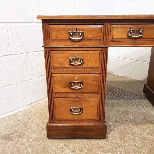 fig 2. ANTIQUE LATE VICTORIAN WALNUT TWIN PEDESTAL LEATHER TOP DESK C1890
