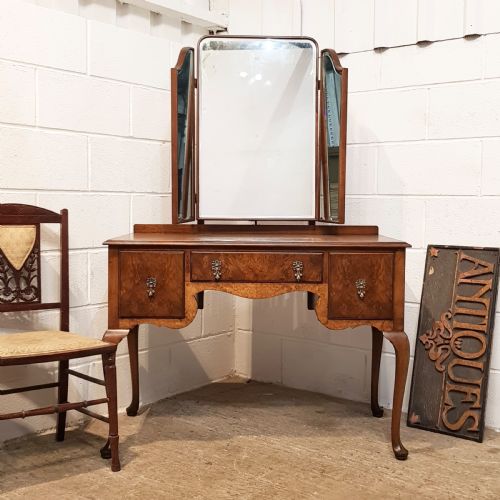 Antique Burr Walnut Queen Anne Dressing Table C1920
