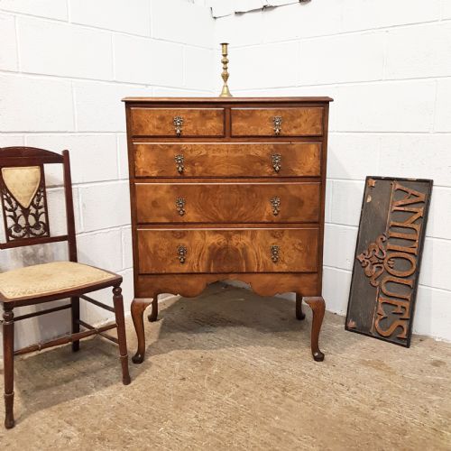 Antique Burr Walnut Queen Anne  Chest of Drawers  by Waring & Gillows C1920