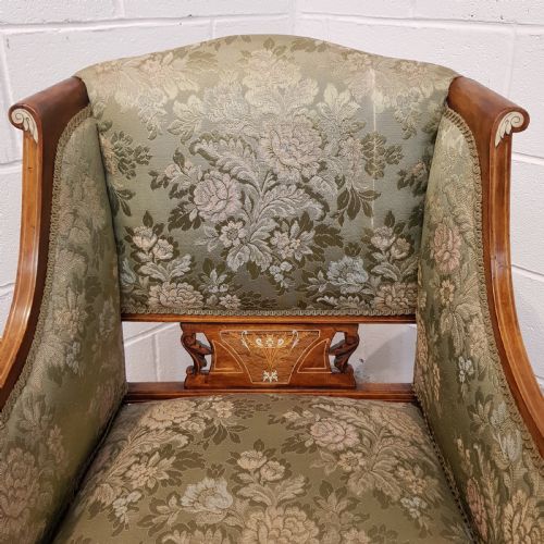 fig 1. PAIR ANTIQUE LATE VICTORIAN INLAID WALNUT ARMCHAIRS C1890