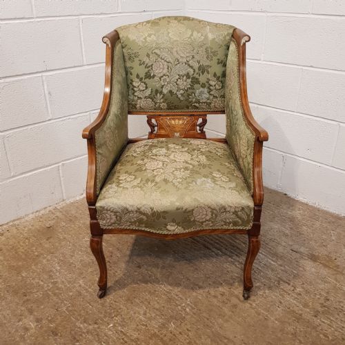 fig 2. PAIR ANTIQUE LATE VICTORIAN INLAID WALNUT ARMCHAIRS C1890