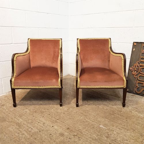 Antique Pair Edwardian Mahogany Tub Salon Chairs C1900