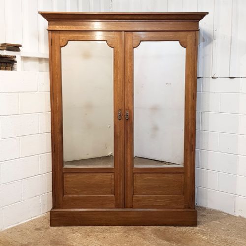 fig 1. ANTIQUE EDWARDIAN INLAID OAK DOUBLE WARDROBE C1900