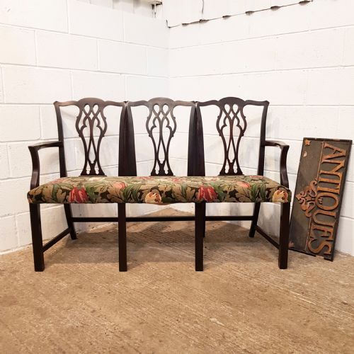Antique Georgian Mahogany Chippendale Triple Chair Back Sofa C 1820