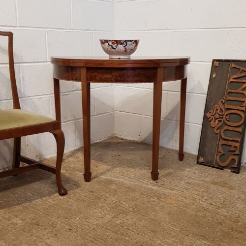 Antique Edwardian Satinwood Inlaid Demi Lune Fold Over Table C1900