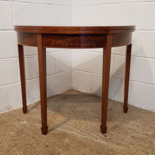 fig 2. ANTIQUE EDWARDIAN SATINWOOD INLAID DEMI LUNE FOLD OVER TABLE C1900