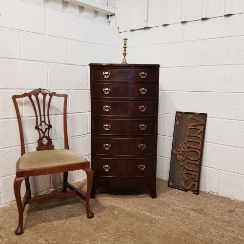 Antique Tall Narrow Mahogany Bow Front Chest of Drawers C1920