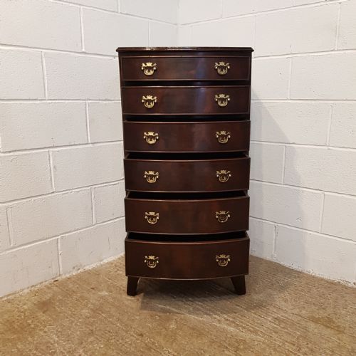 fig 1. ANTIQUE TALL NARROW MAHOGANY BOW FRONT CHEST OF DRAWERS C1920