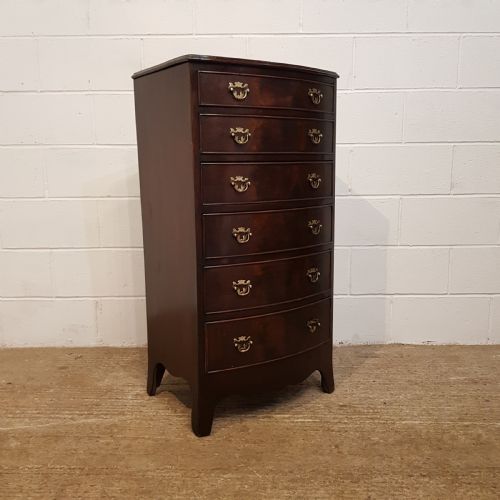 fig 2. ANTIQUE TALL NARROW MAHOGANY BOW FRONT CHEST OF DRAWERS C1920