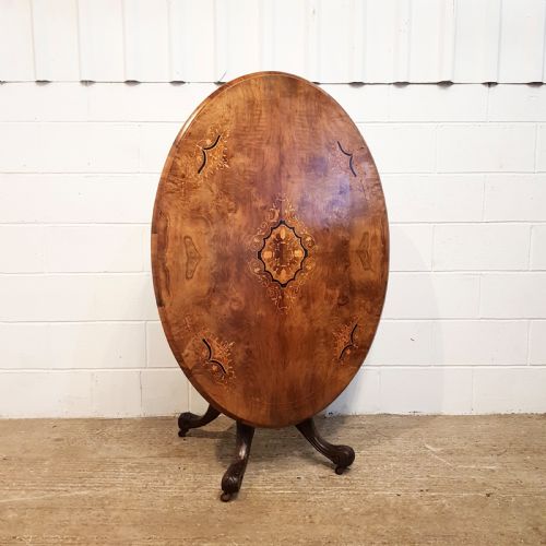 Antique Victorian Inlaid Burr Walnut Tilt Top Loo Table C1880