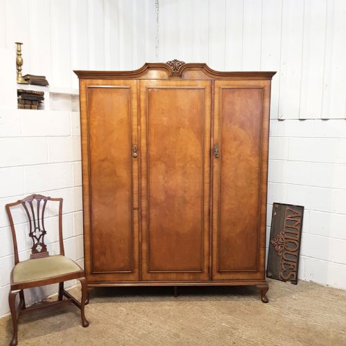 Antique Burr Walnut Triple Wardrobe C1920