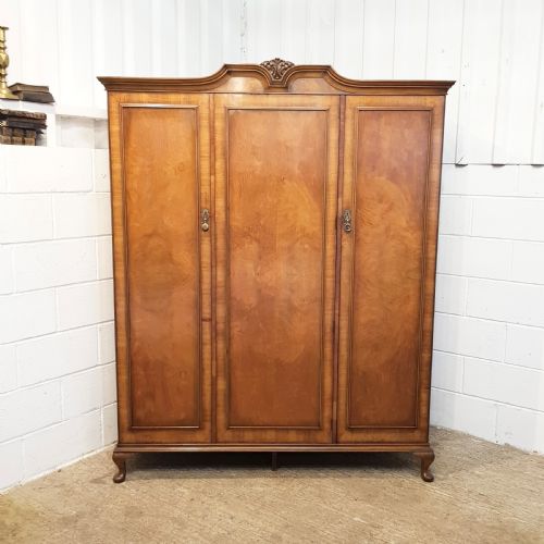 fig 2. ANTIQUE BURR WALNUT TRIPLE WARDROBE C1920