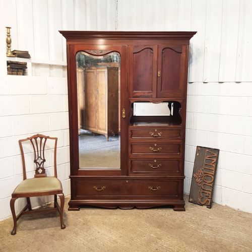 Antique Art Nouveau Mahogany Combination Wardrobe C1890