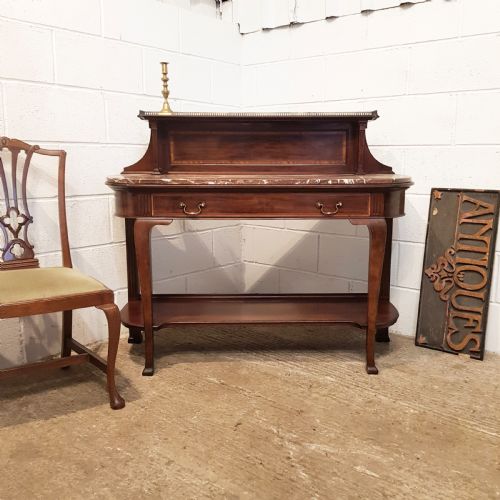 Antique Edwardian Inlaid Mahogany Marble Top Console Table by Lamb of Manchester C1900