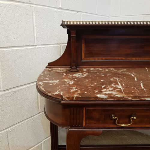 fig 1. ANTIQUE EDWARDIAN INLAID MAHOGANY MARBLE TOP CONSOLE TABLE BY LAMB OF MANCHESTER C1900