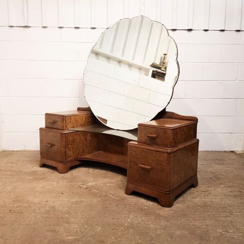 Antique Art Deco Burr Walnut Dressing Table  with Stool C1920