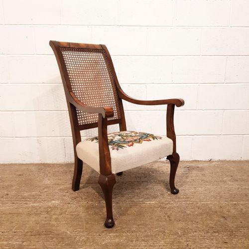 Antique Burr Walnut  Splt Cane Salon Chair C1920