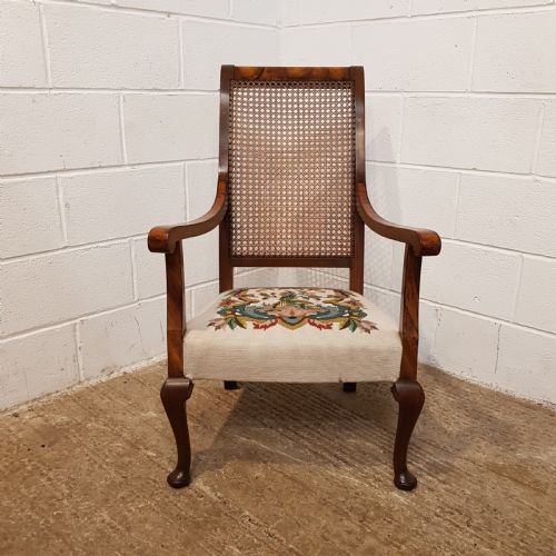 fig 1. ANTIQUE BURR WALNUT SPLT CANE SALON CHAIR C1920