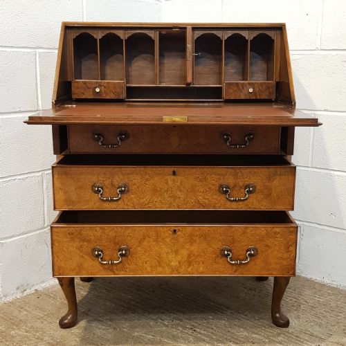 fig 2. ANTIQUE BURR WALNUT BUREAU C1920