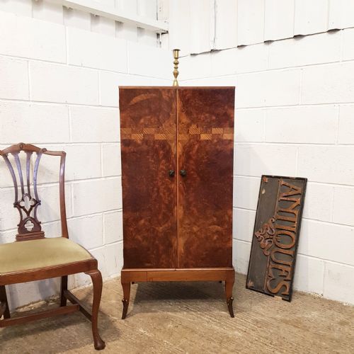 Antique Art Deco Burr Walnut Fitted Tallboy Cabinet C1920