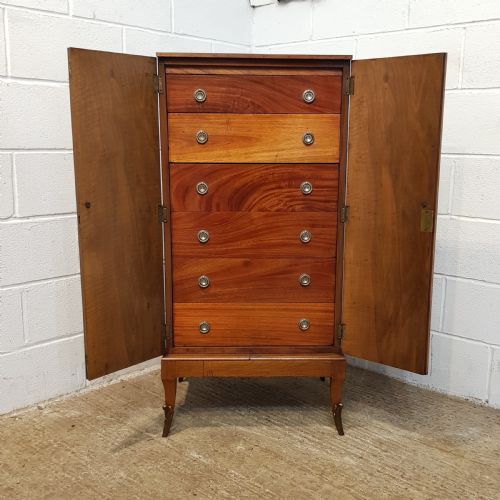 fig 1. ANTIQUE ART DECO BURR WALNUT FITTED TALLBOY CABINET C1920