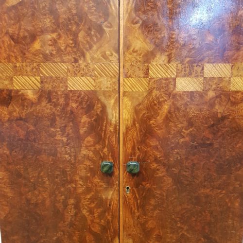 fig 2. ANTIQUE ART DECO BURR WALNUT FITTED TALLBOY CABINET C1920