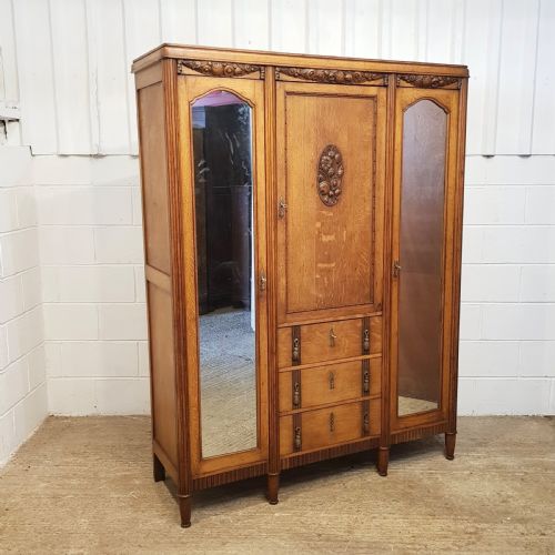 fig 1. ANTIQUE FRENCH CARVED OAK TRIPLE WARDROBE C1920