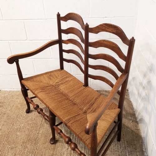 fig 1. ANTIQUE 18TH CENTURY OAK TWO CHAIR LADDER BACK SOFA C1780