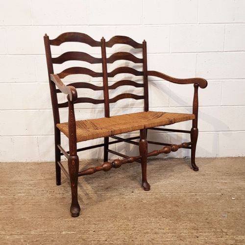 fig 2. ANTIQUE 18TH CENTURY OAK TWO CHAIR LADDER BACK SOFA C1780