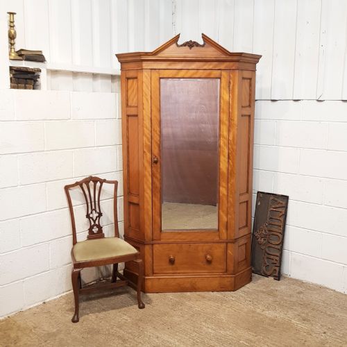Antique Victorian Satinwood Corner Wardrobe C1880