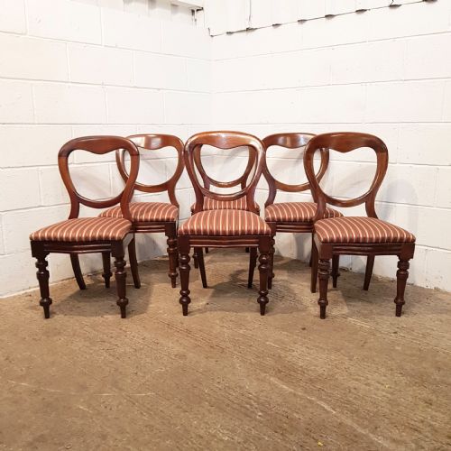 Antique Victorian Set of Six Mahogany Balloon Back Dining Chairs C1880