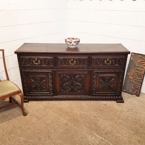 Antique Early Victorian Carved Oak Dresser Base C1840