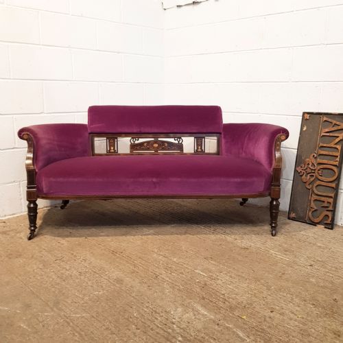 Antique Late Victorian Inlaid Rosewood Velvet Sofa C1890

