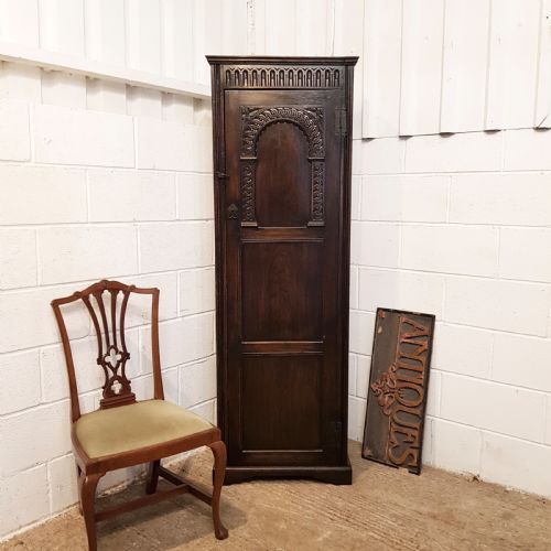 Antique Tall Carved Oak Cupboard C1910